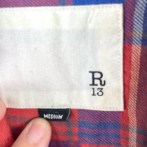 R13 Red Short Sleeved Flannel Plaid Shirt Size M (like Fear of God) - Picture 6 of 10